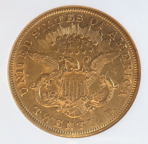 1876-CC $20 NGC AU53 Carson City Gold