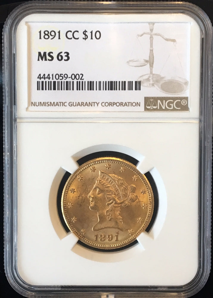 1891-CC $10 Liberty Eagle NGC MS63 Choice Carson City Gold