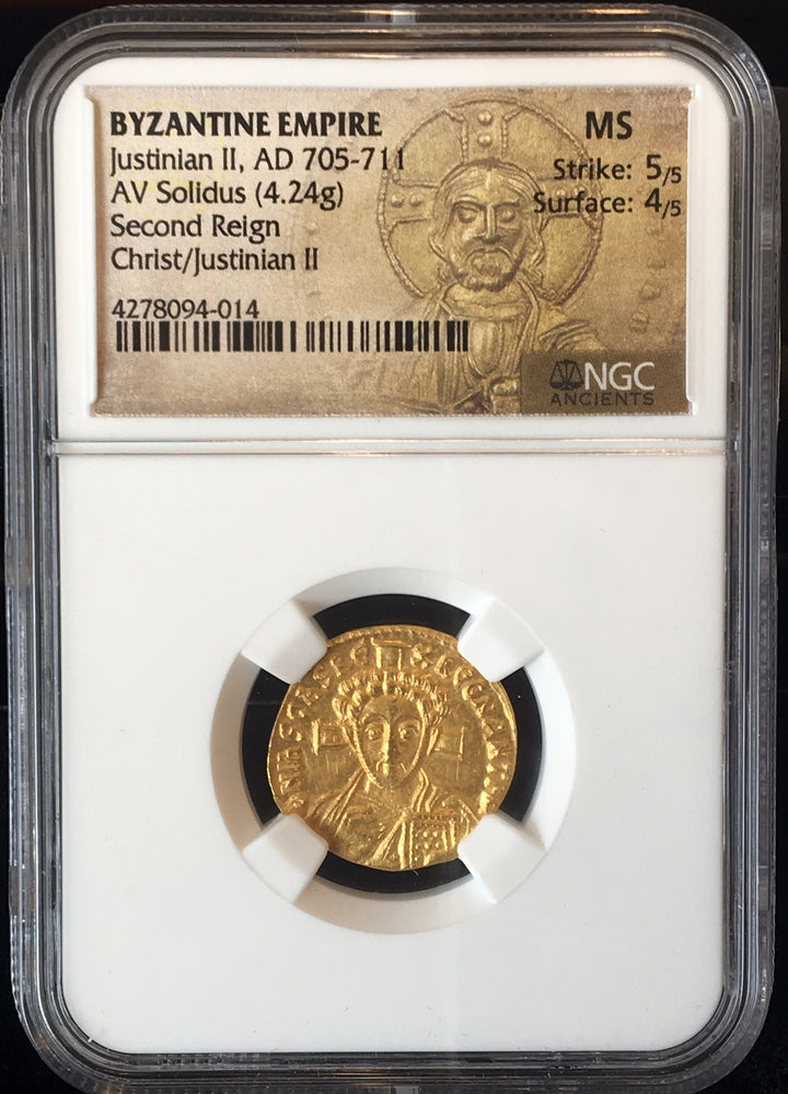 Justinian II Second Reign Gold Solidus NGC MS