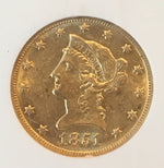 1851-O $10 Liberty NGC AU58 SS Republic Shipwreck Gold