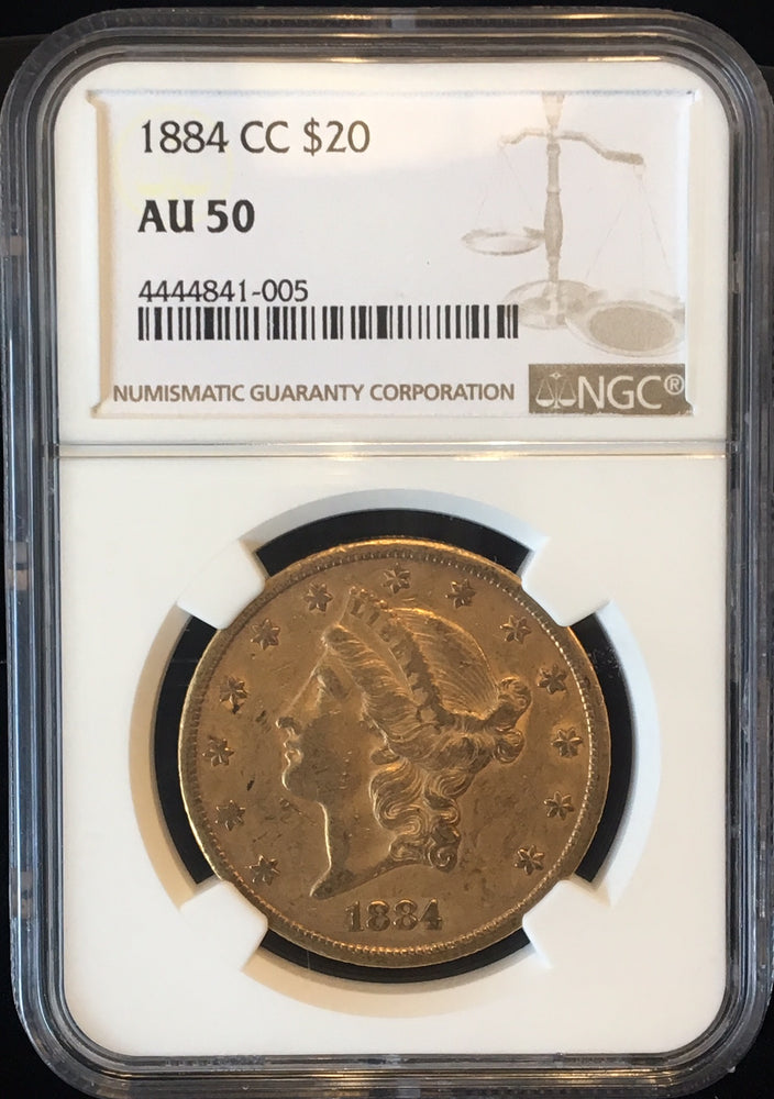 1884-CC $20 NGC AU50 Carson City Gold