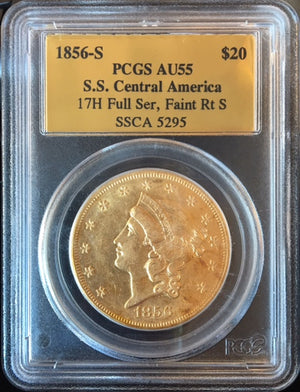
                
                    Load image into Gallery viewer, 1856-S $20 Lib PCGS AU55 S.S. Central America Shipwreck
                
            