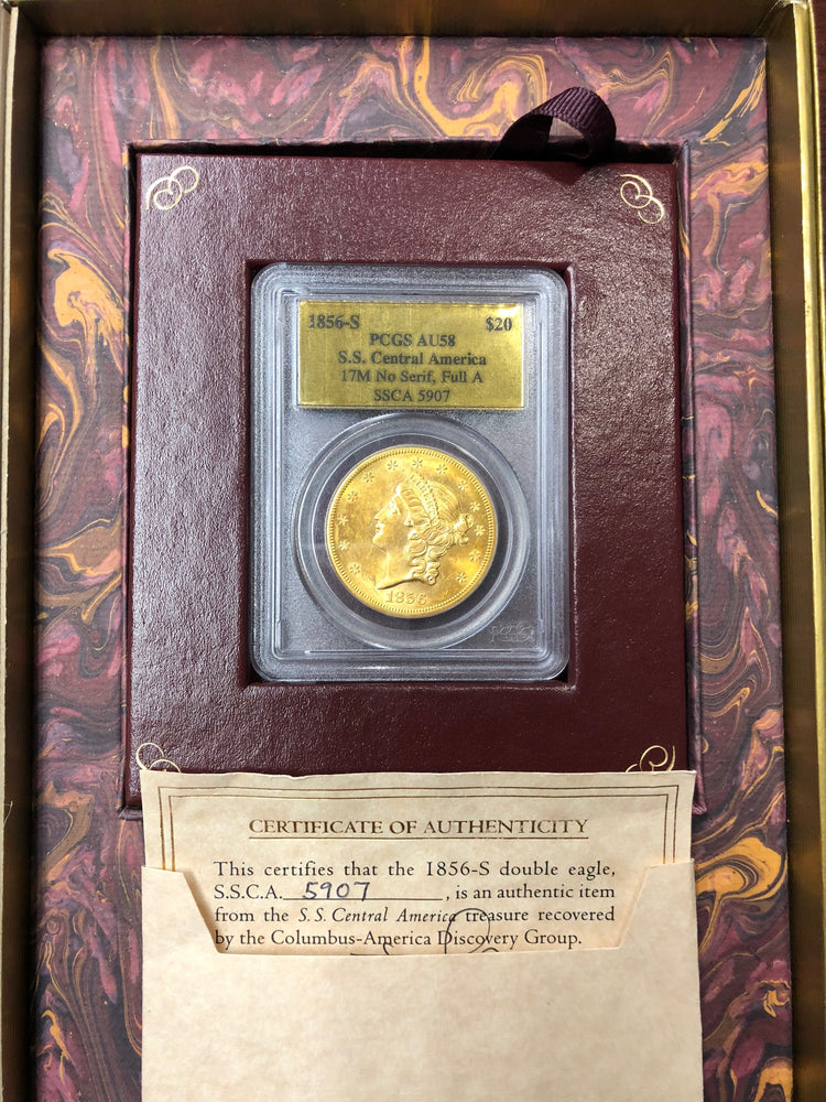 
                
                    Load image into Gallery viewer, 1856-S $20 Liberty PCGS AU58 SS Central America Shipwreck
                
            