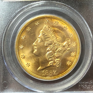 1857-S $20 Liberty PCGS MS64 CAC SS Central America Shipwreck