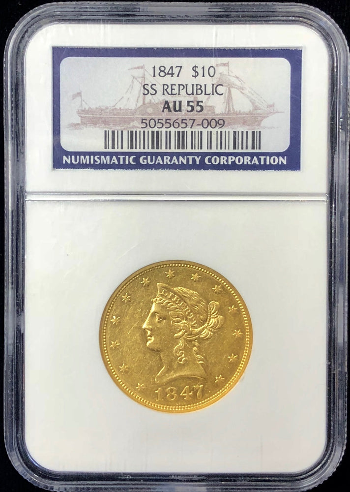 
                
                    Load image into Gallery viewer, SS Republic Gold 1847 $10 Liberty NGC AU55
                
            