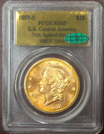 1857-S $20 Liberty Gold PCGS MS65 CAC SS Central America
