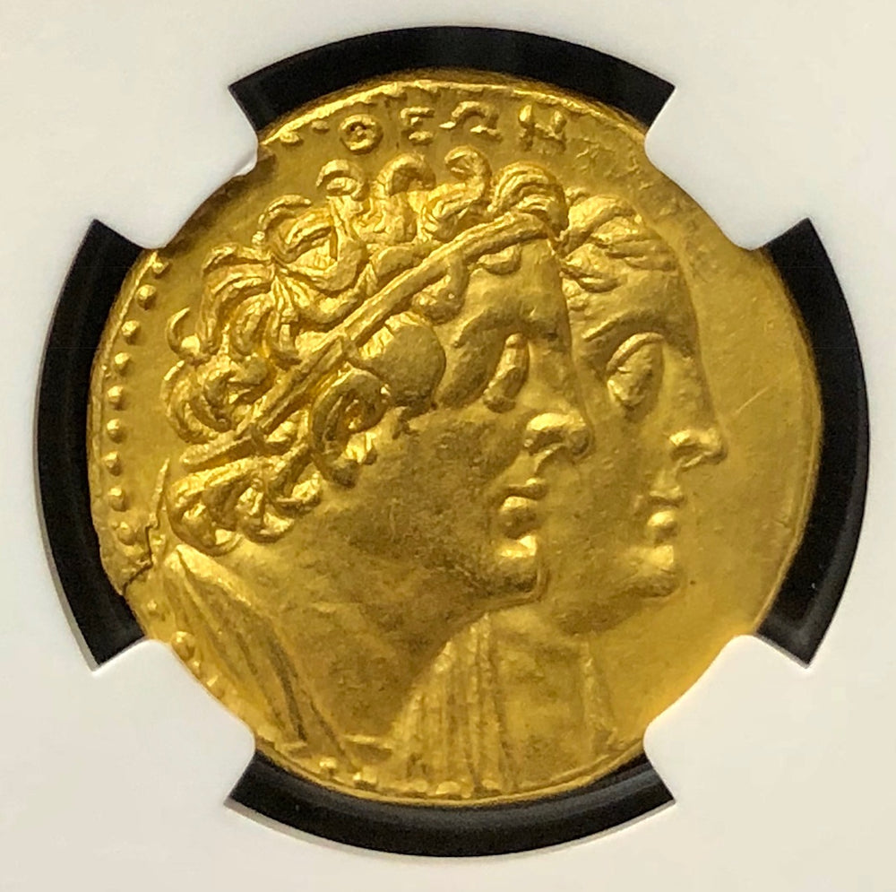 
                
                    Load image into Gallery viewer, Ptolemaic Kingdom Ptolemy II Gold Octodrachm NGC AU 4x4
                
            