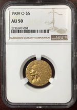 1909-O $5 Indian NGC AU50 New Orleans Gold Rarity