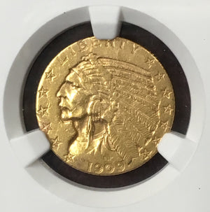 1909-O $5 Indian NGC AU50 New Orleans Gold Rarity