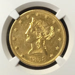 1858-O $10 Liberty NGC AU58 New Orleans Gold Eagle