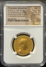 Ptolemy III Gold Octodrachm NGC AU Fine Style