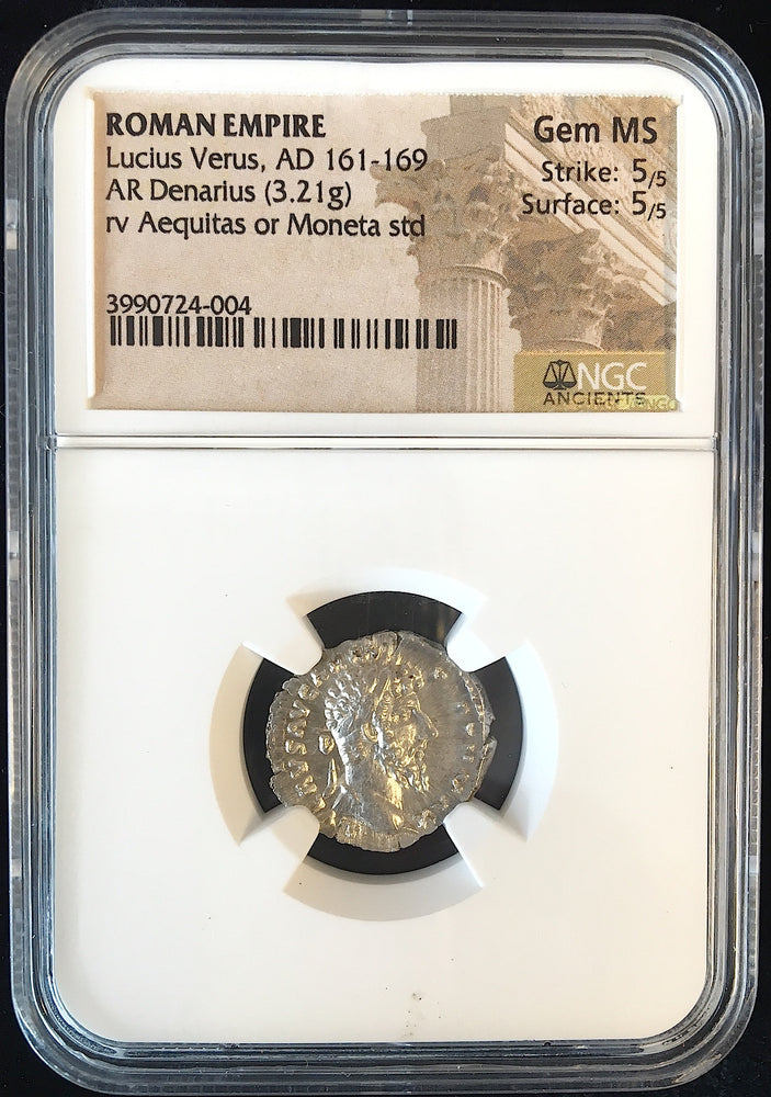 Roman Empire, Lucius Verus Silver Denarius NGC Gem MS