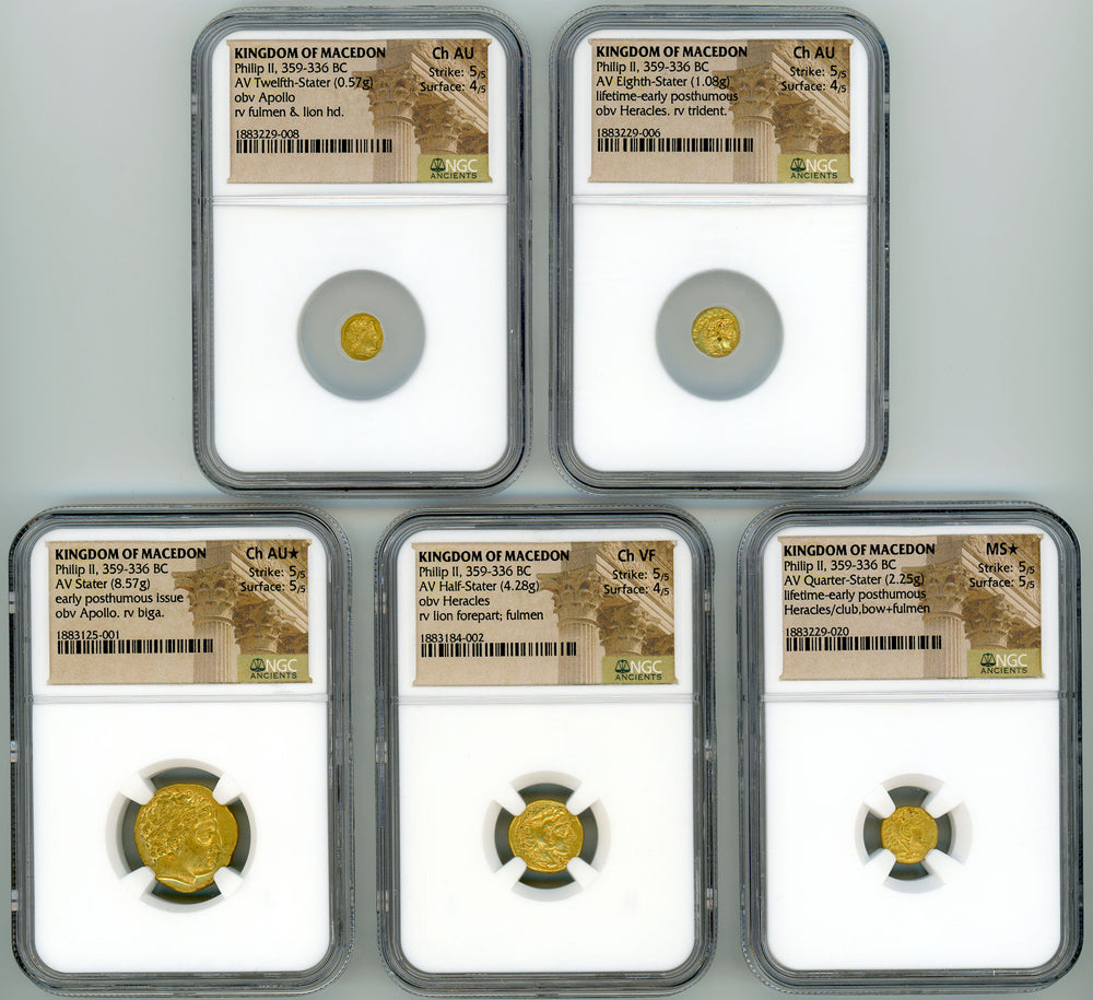 
                
                    Load image into Gallery viewer, Philip II five piece gold Stater set
                
            