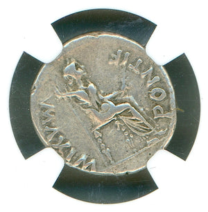 
                
                    Load image into Gallery viewer, Roman Empire Tiberius AR Denarius NGC VF
                
            
