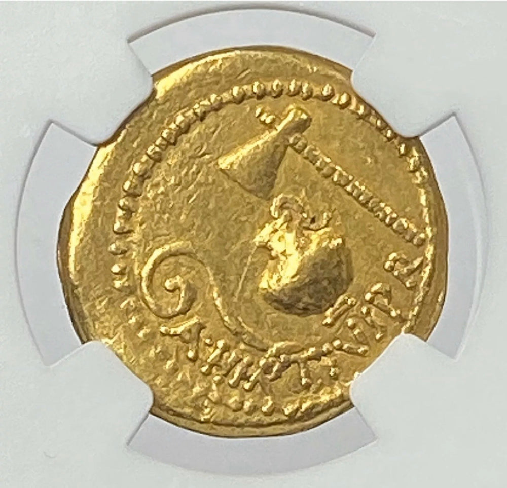 Roman Empire Julius Caesar 46 BC Gold Aureus NGC CHVF “Veiled Bust” 12 Caesars