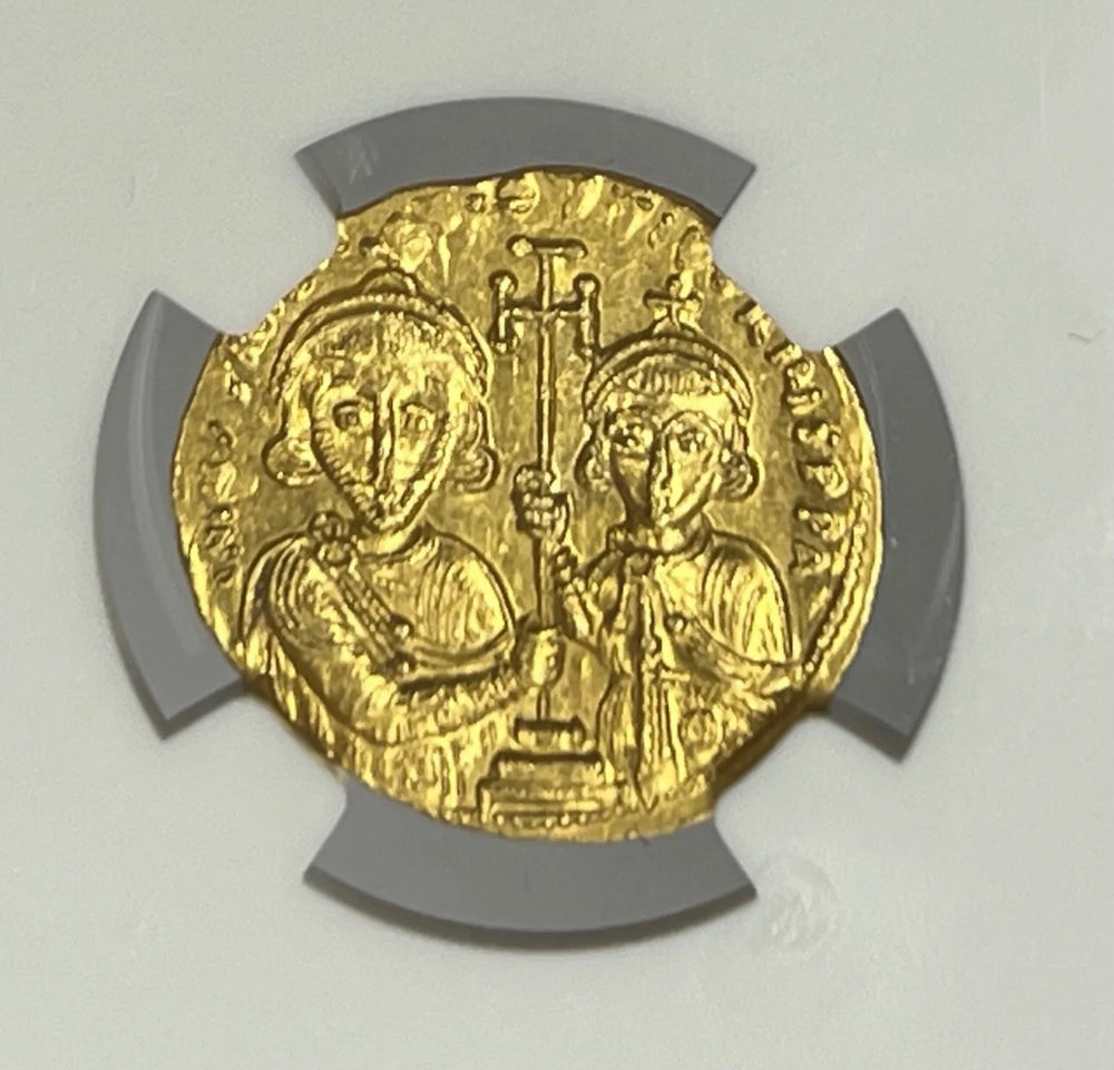Byzantine Empire Justinian II AD 705-711  Gold Solidus NGC CHMS 2nd Reign Jesus