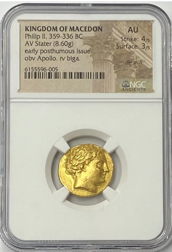Philip II 359-336 BC Gold Stater NGC AU Struck Under Alexander the Great his Son