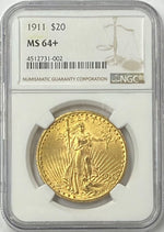1911-P $20 Saint Gaudens Gold Double Eagle Pre-33 NGC MS64+