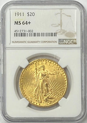 
                
                    Load image into Gallery viewer, 1911-P $20 Saint Gaudens Gold Double Eagle Pre-33 NGC MS64+
                
            