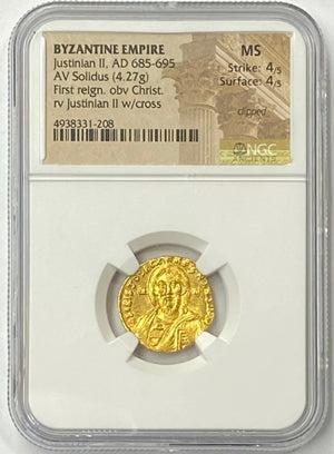 Rare Byzantine Empire Justinian II AD 685-695 Gold Solidus NGC MS