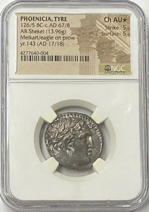 Phoenicia, Tyre 126/5 BC -AD 65 Silver Shekel NGC CHAU* Jesus Lifetime issue
