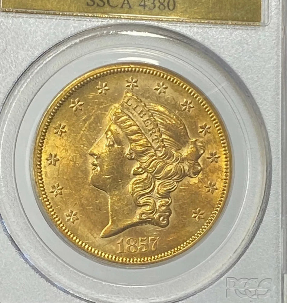 
                
                    Load image into Gallery viewer, 1857-S $20 Liberty Gold Double Eagle PCGS AU55 SS Central America Shipwreck PQ+
                
            