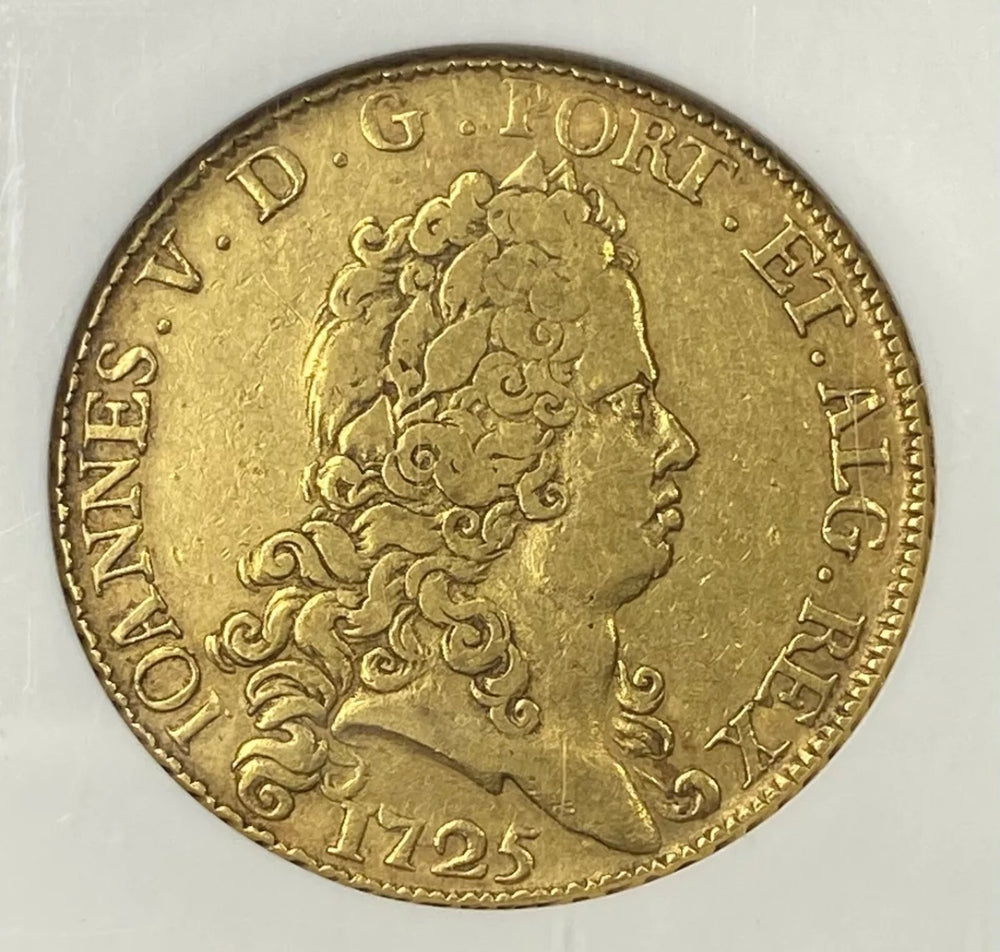 1725 Portugal King John (Joao) V Gold 8 Escudos (Dobra) NGC VF35 Extremely Rare