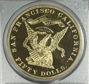 
                
                    Load image into Gallery viewer, 1855 Kellogg $50 Commemorative Restrike S.S. Central America PCGS GEM Proof Gold
                
            