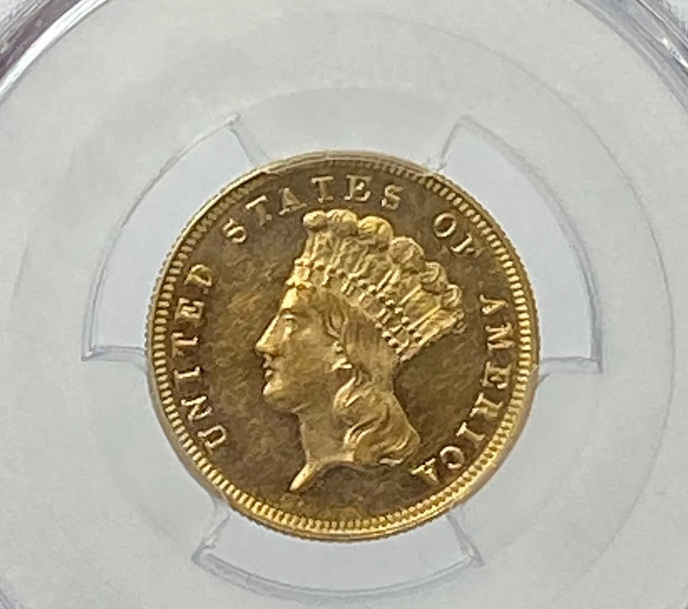 
                
                    Load image into Gallery viewer, 1882 $3 Indian Gold Three Dollar PCGS MS62 PL
                
            