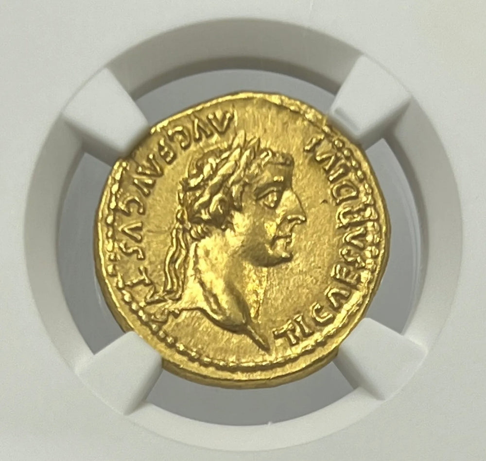 Tiberius AD 14-37 Gold Aureus NGC CHAU Tribute Penny In Gold Twelve Caesar’s
