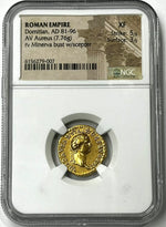 Twelve Caesar’s Domitian AD 81-96 Gold Aureus NGC XF Rare Minerva Reverse Type