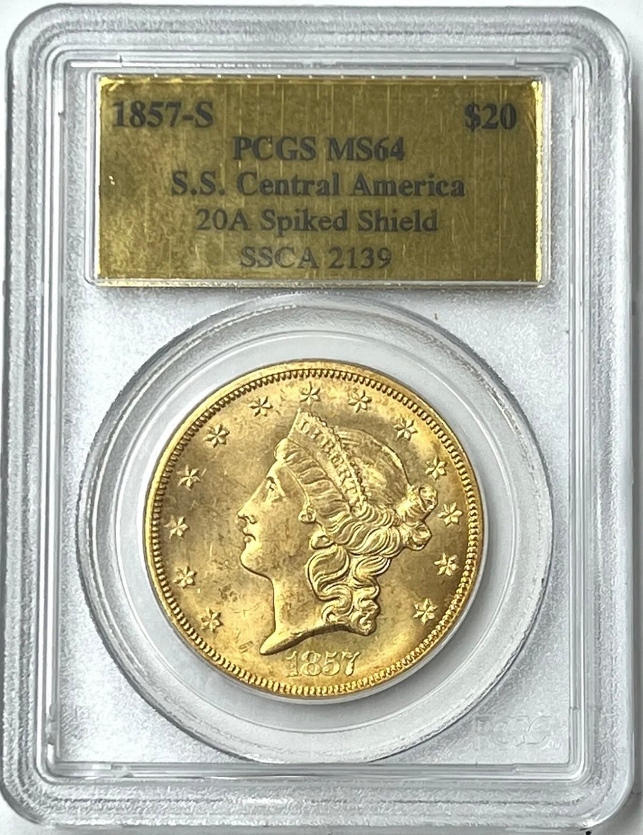 1857-S $20 Liberty Gold Double Eagle PCGS MS64 SS Central America Ship ...