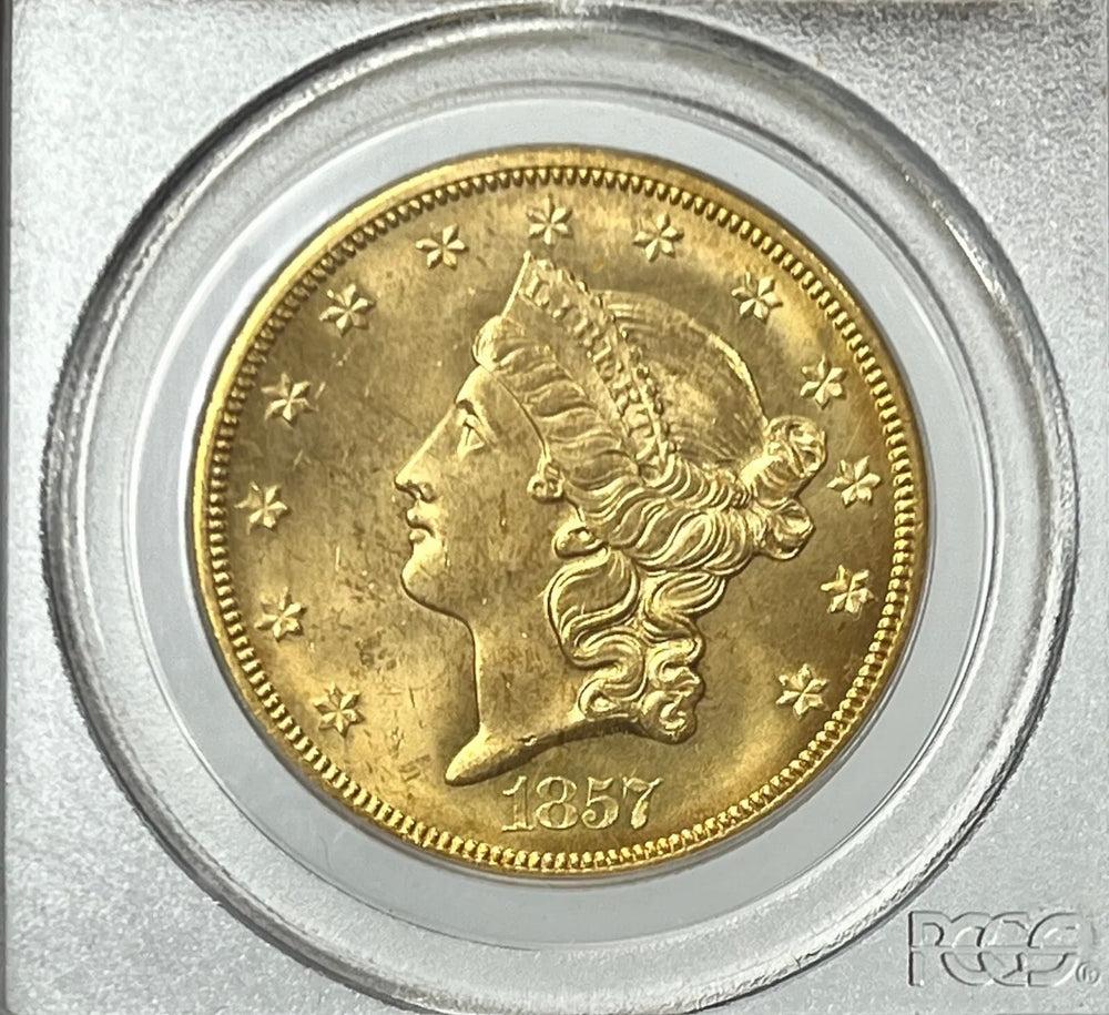 
                
                    Load image into Gallery viewer, 1857-S $20 Liberty Gold Double Eagle PCGS MS64 SS Central America Shipwreck
                
            