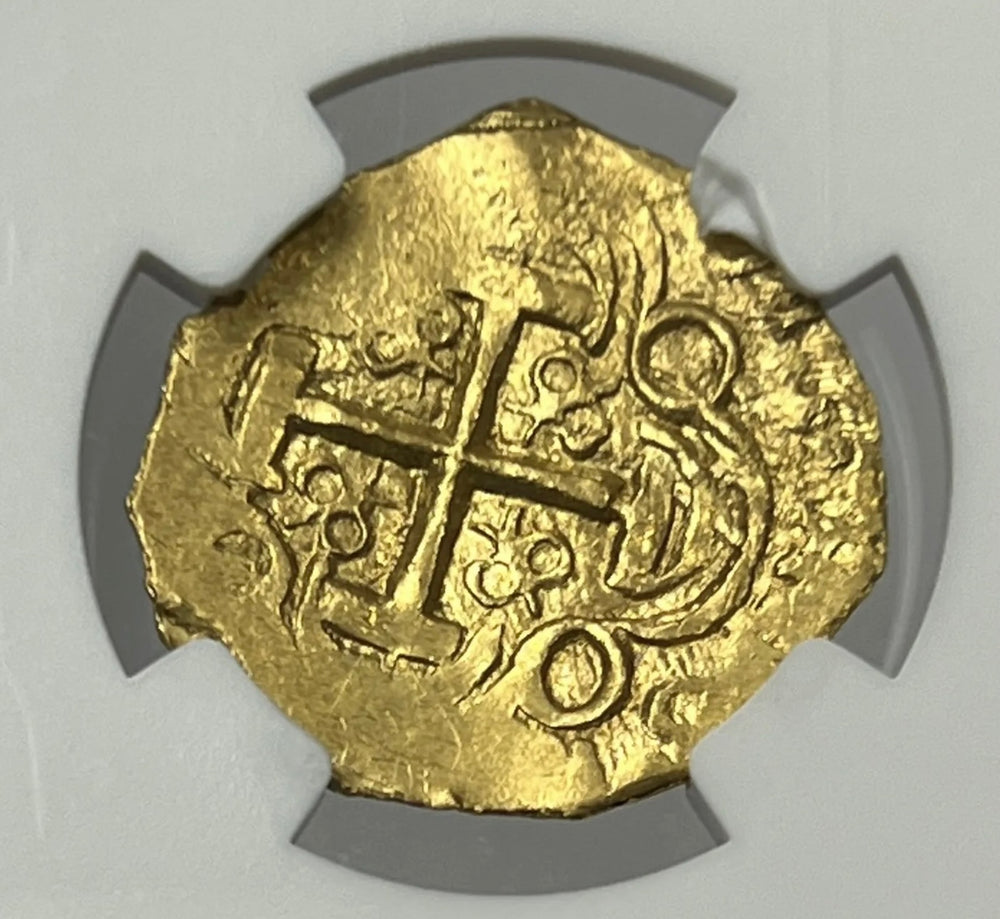 1711 Colombia Charles II  2 Escudos Gold Cob NGC MS64 1715 Fleet Shipwreck