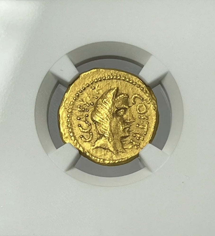 Rare Julius Caesar 46 BC Gold Aureus NGC CHXF Lifetime Issue A. Hirtius Praetor